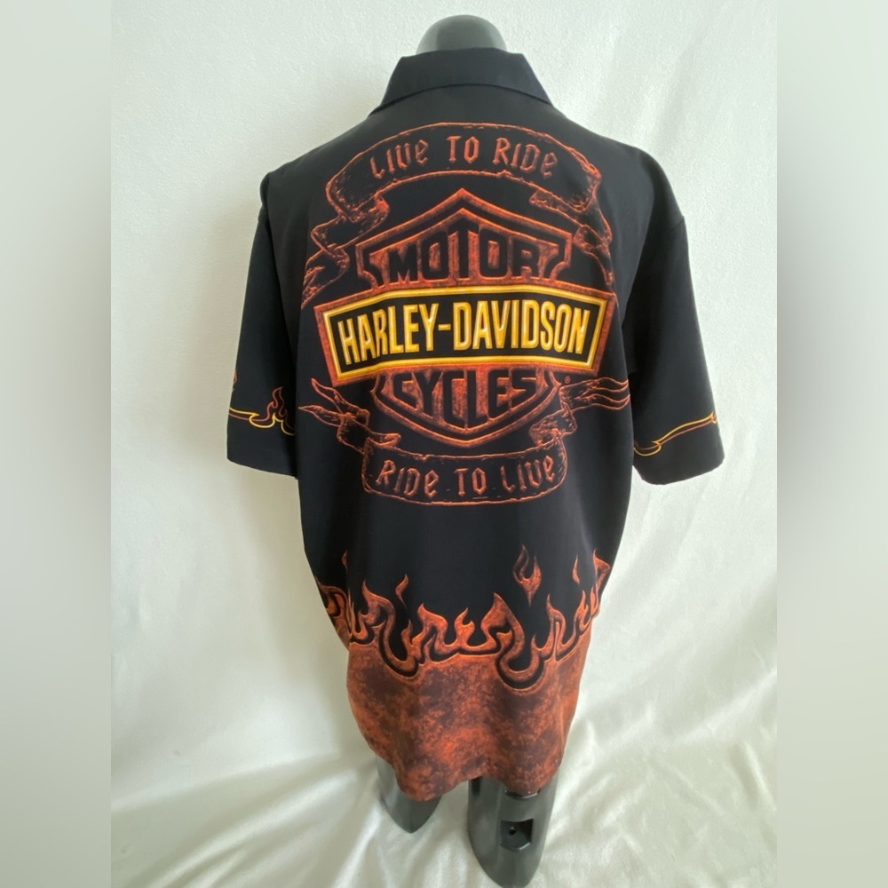 Harley-Davidson Shirt Men's XL Live to Ride & Ride To Live Flame Short Sleeve - Picture 5 of 9
